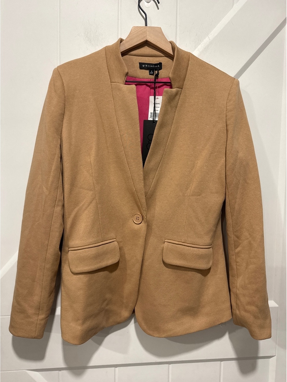 Gibsonlook Cappuccino Cotton Blend Blazer with Pink Lining, Size Medium, NWT